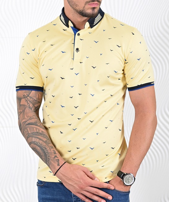 Мъжка поло тениска с 3D птици цвят жълт