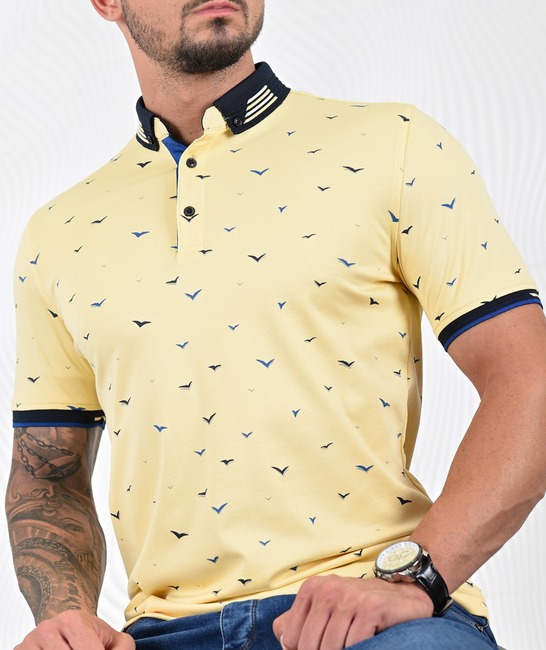 Мъжка поло тениска с 3D птици цвят жълт