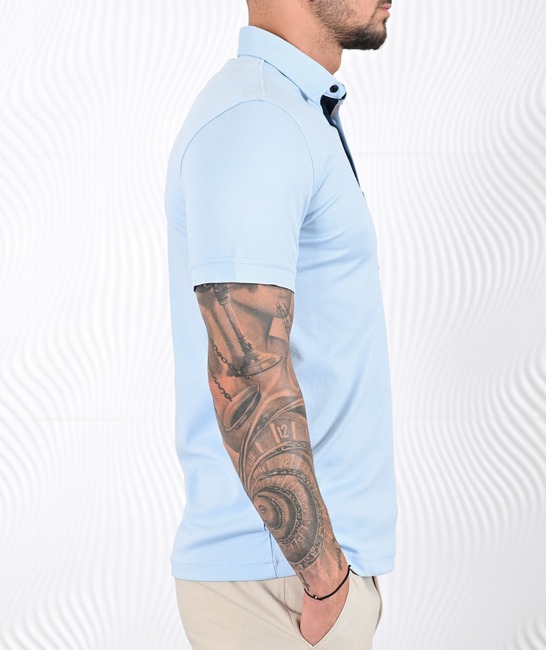 Мъжка поло тениска с джоб светло син цвят