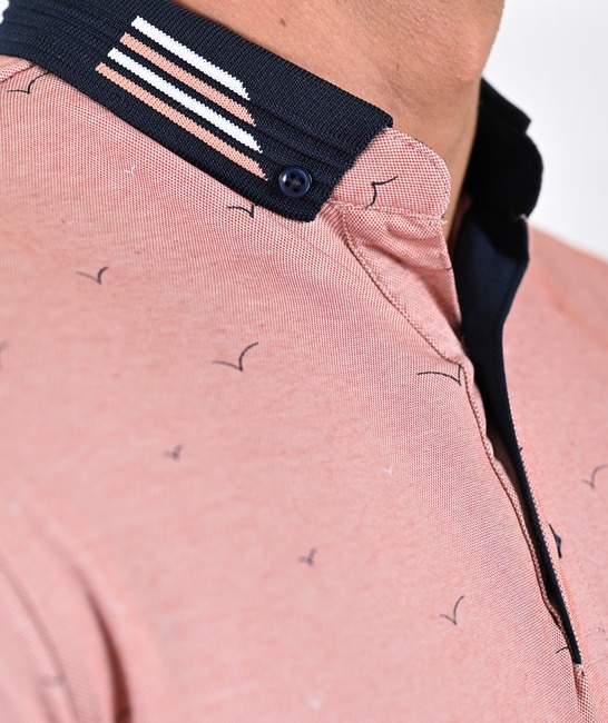 Мъжка поло тениска с птици цвят пудра