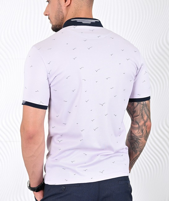 Мъжка поло тениска с птици цвят светло лилав