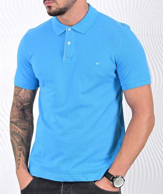 Мъжка едноцветна поло тениска цвят светло син
