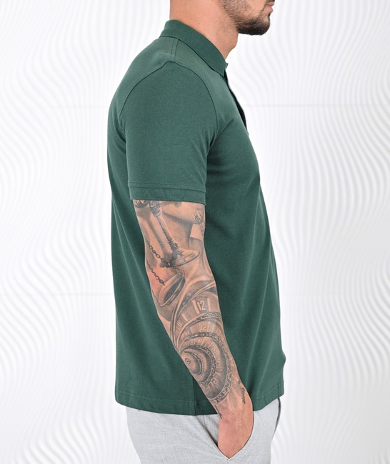Мъжка едноцветна поло тениска цвят тъмно зелен