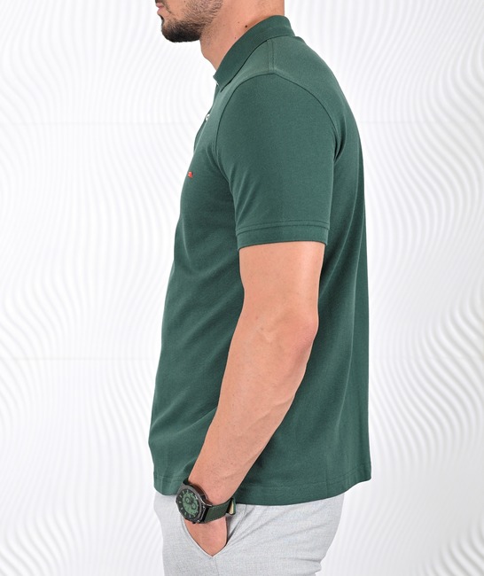 Мъжка едноцветна поло тениска цвят тъмно зелен