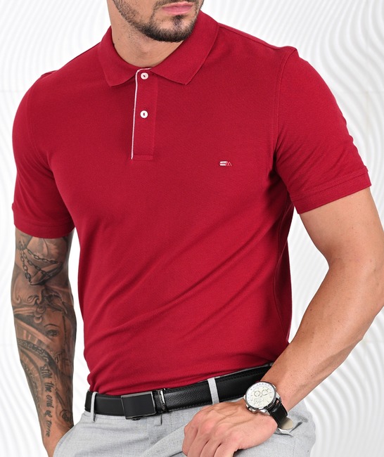 Мъжка едноцветна поло тениска цвят бордо