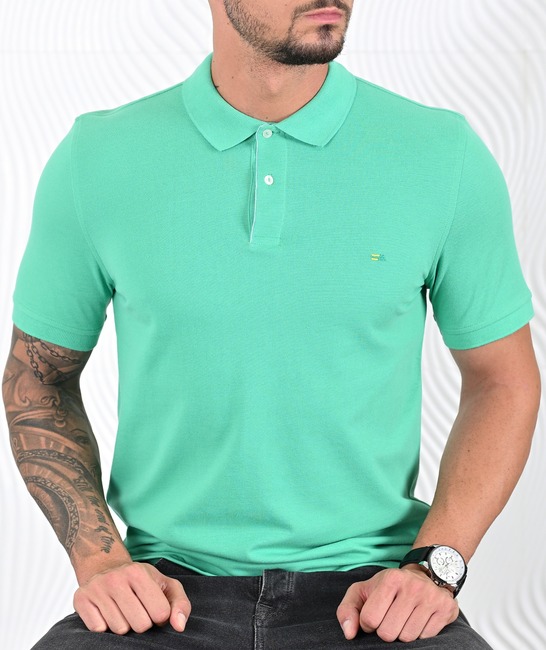 Мъжка едноцветна поло тениска цвят светло зелен