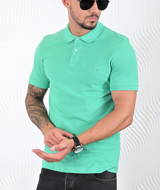 Мъжка едноцветна поло тениска цвят светло зелен
