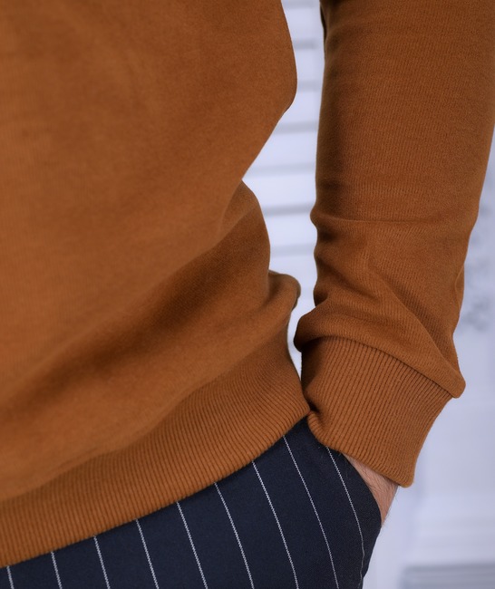 Мъжка кадифена блуза с яка цвят керемида
