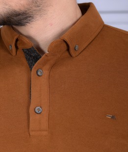 Мъжка кадифена блуза с яка цвят керемида