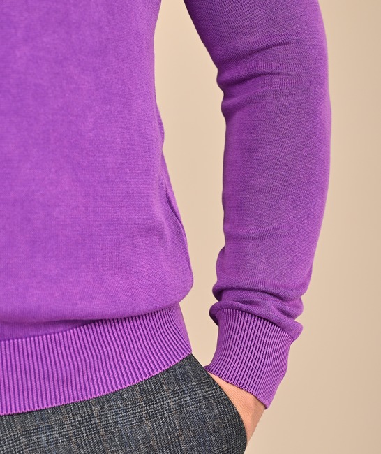 Мъжки пуловер с обло деколте с орнамент цвят лилав