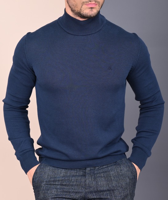 Мъжко плетено полo цвят син