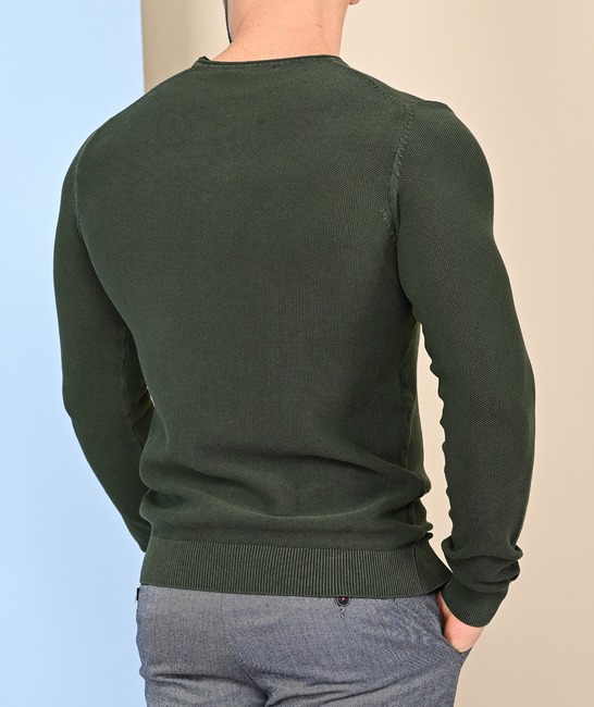 Мъжки релефен пуловер цвят зелен