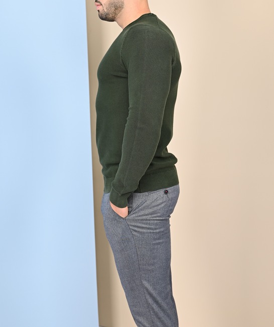 Мъжки релефен пуловер цвят зелен