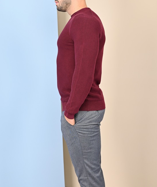 Мъжки релефен пуловер цвят бордо