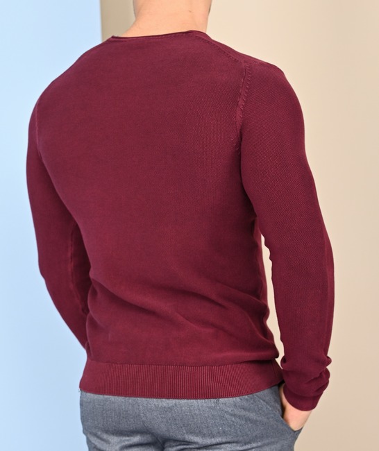 Мъжки релефен пуловер цвят бордо