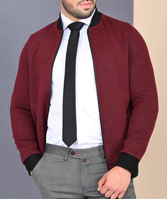 Мъжко яке с два джоба на ивици цвят бордо