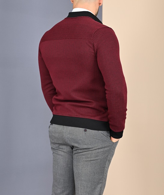 Мъжко яке с два джоба на ивици цвят бордо