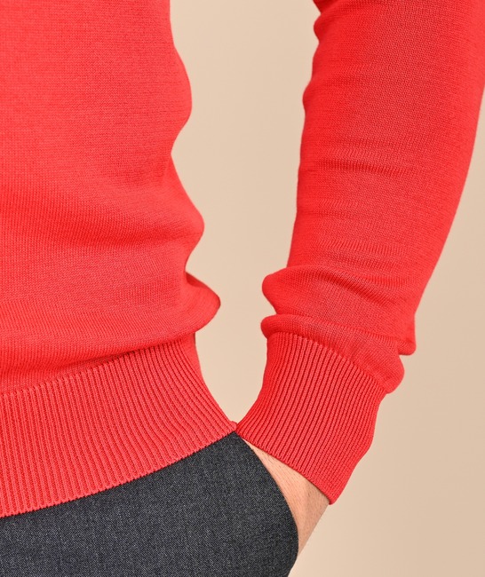 Мъжки пуловер с обло деколте цвят червен