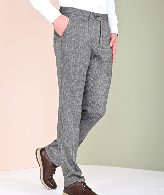 Мъжки кариран панталон цвят светло сив