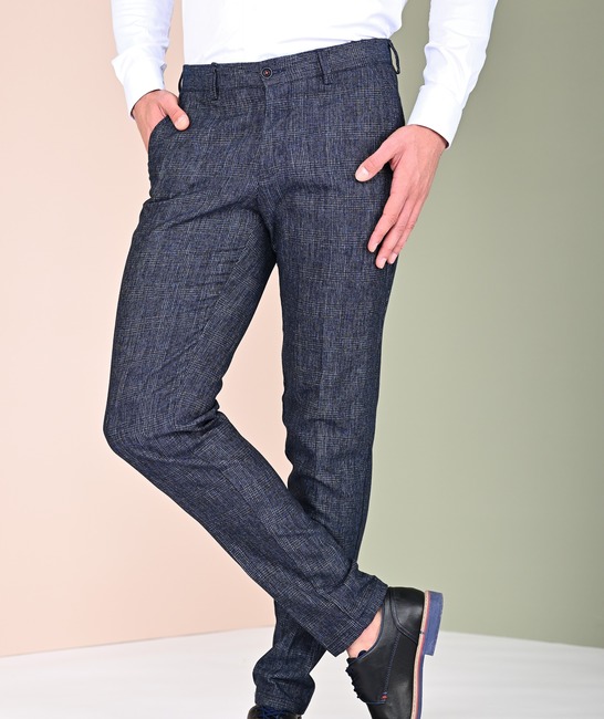 Мъжки тъмно син кариран панталон
