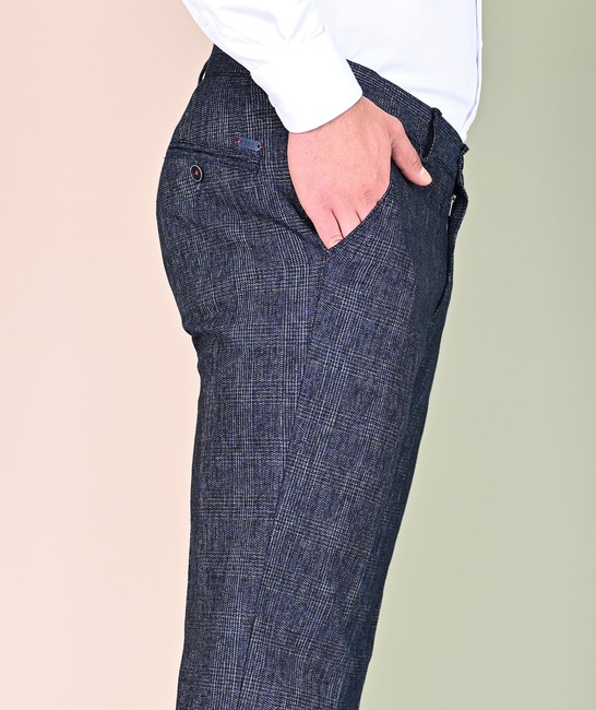 Мъжки тъмно син кариран панталон