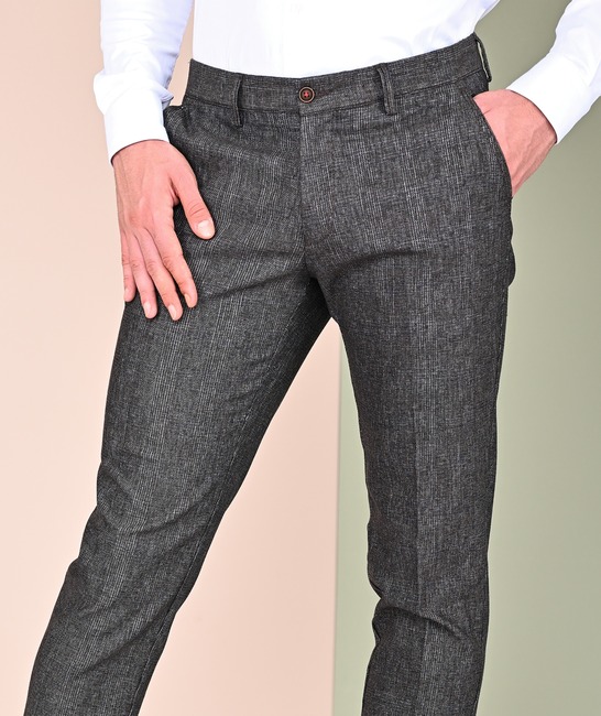 Мъжки тъмно кафяв кариран панталон