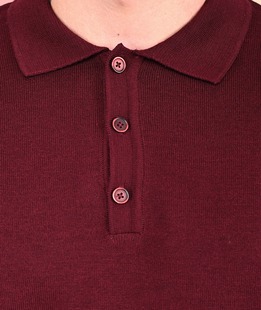 Мъжки плетен пуловер с три копчета цвят бордо