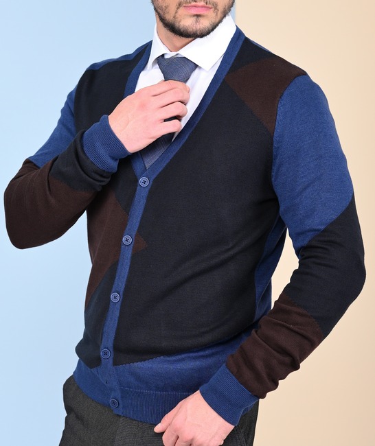 Мъжка плетена синьо черна жилетка с копчета