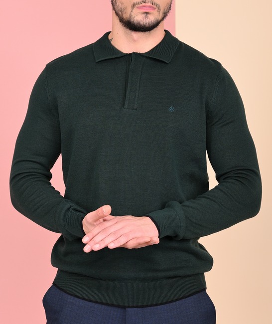Мъжки пуловер с капаче цвят зелен
