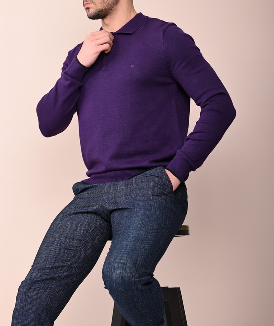 Мъжки пуловер с капаче цвят лилав