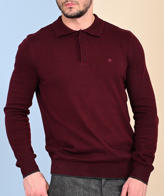 Мъжки пуловер с капаче цвят бордо