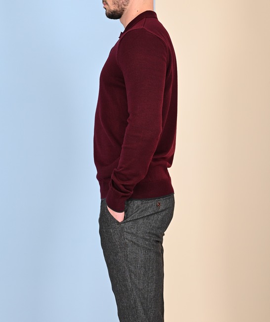 Мъжки пуловер с капаче цвят бордо