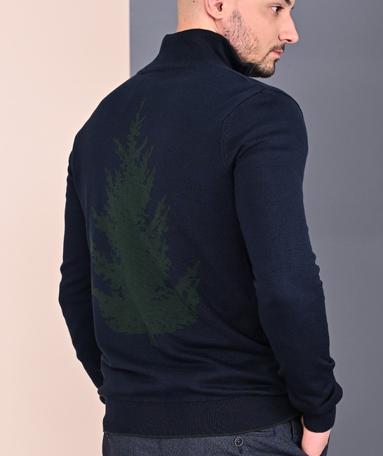 Мъжка зелена плетена жилетка с плетка на бор на гърба