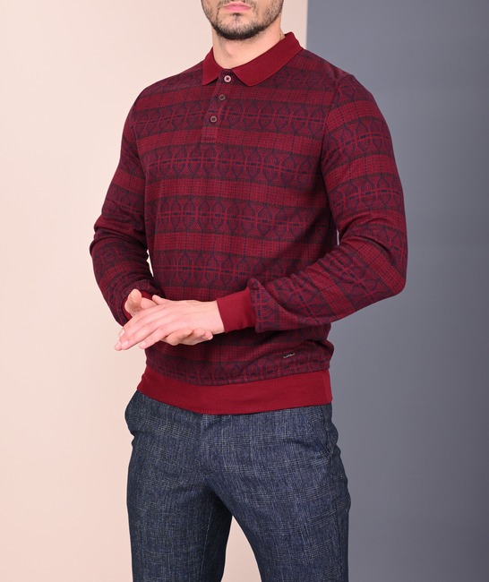 Мъжка блуза на елементи цвят бордо с яка