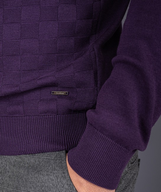 Мъжки плетен лилав пуловер с цип на квадрати