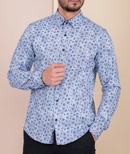 Мъжка синя риза на цветчета и фигурални елементи