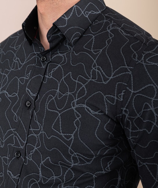 Графитена мъжка риза на точки с абстрактни линии