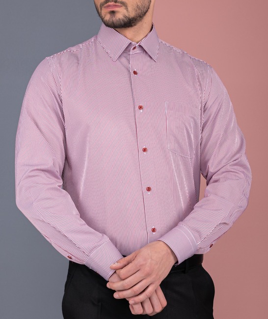 Елегантна риза с джоб на райе цвят бордо