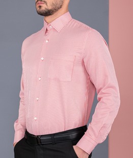 Розова елегантна мъжка риза на райе с джоб