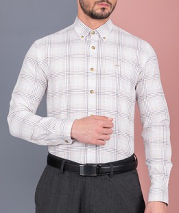 Карирана риза с кафяв акцент цвят бял мъжка