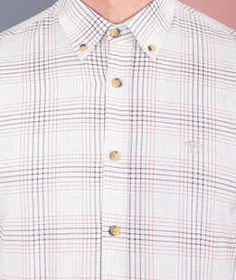 Карирана риза с кафяв акцент цвят бял мъжка