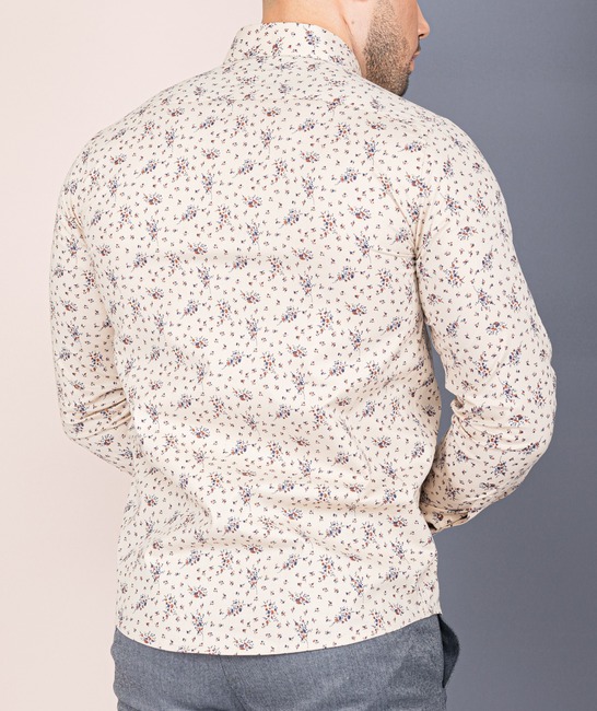 Мъжка бежова риза с принт на ситни цветчета