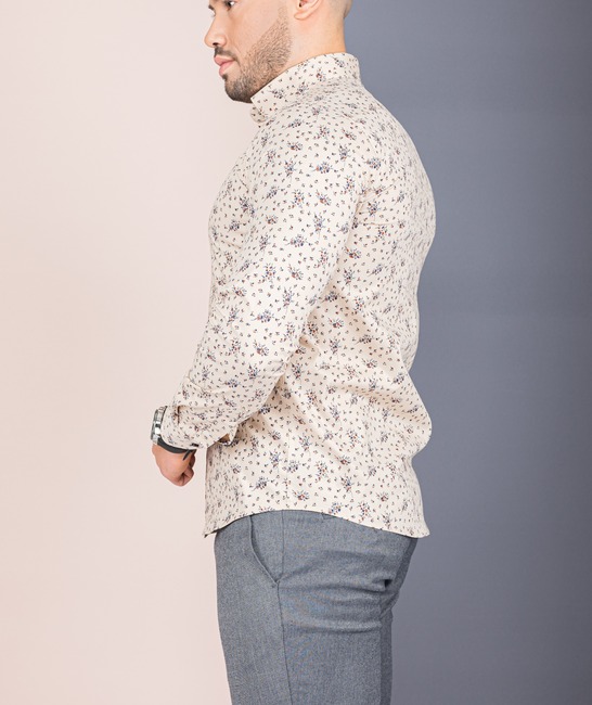 Мъжка бежова риза с принт на ситни цветчета