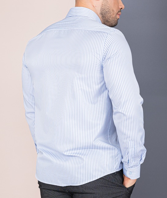 Мъжка синя раирана риза с джоб