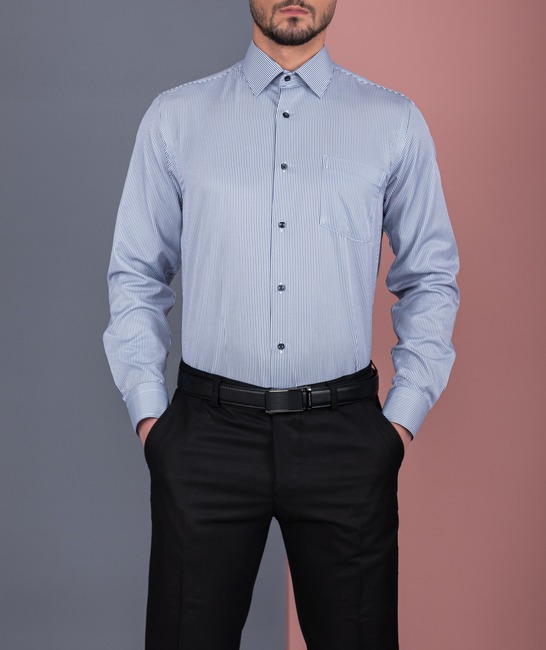 Мъжка елегантна риза на синьо райе с джоб