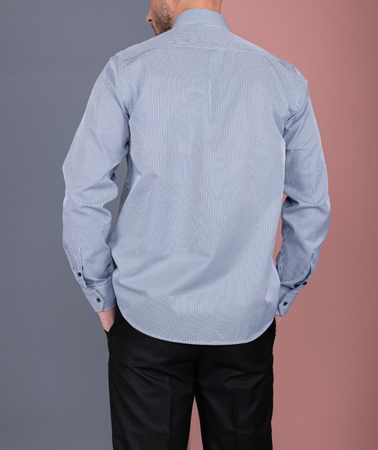 Мъжка елегантна риза на синьо райе с джоб