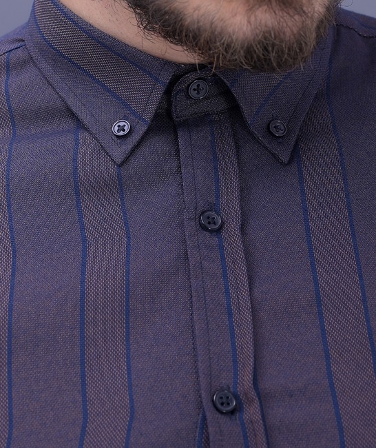 Мъжка официална раирана риза на синьо тънко райе