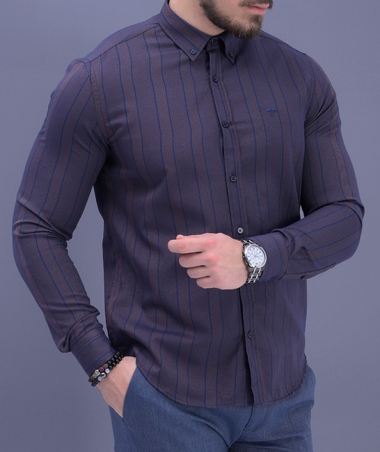 Мъжка официална раирана риза на синьо тънко райе