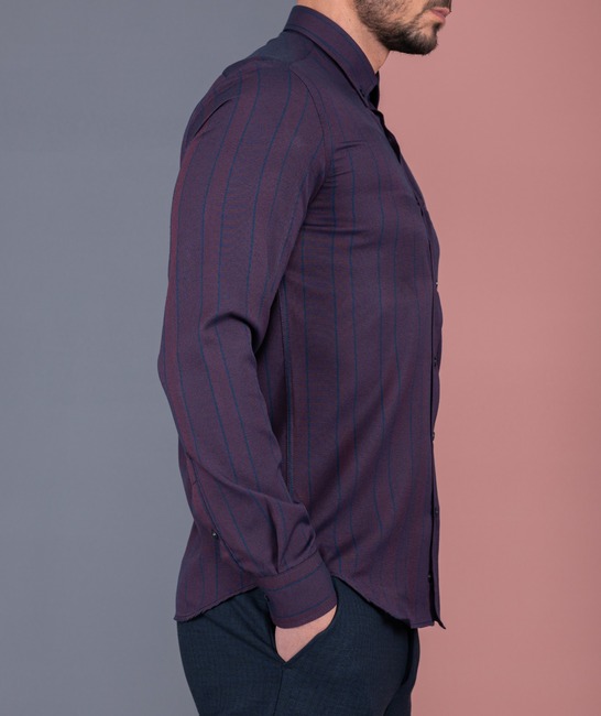 Мъжка риза на рейе цвят преливащо се тъмно бордо