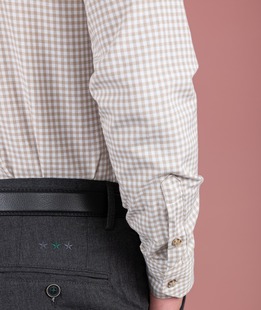 Бежова карирана риза с акцент малко лого мъжка